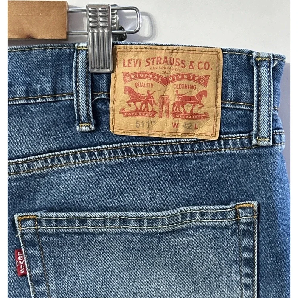 Mens‎ Levi's 511 Slim Jean Shorts Sz 42 Stretch Denim Frayed Hem EC 11